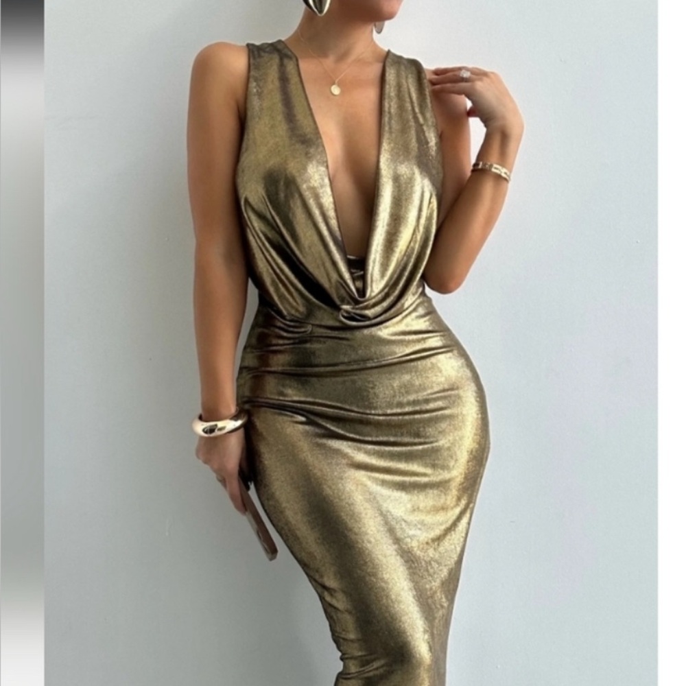 JLUX Label Gold Metallic Dress